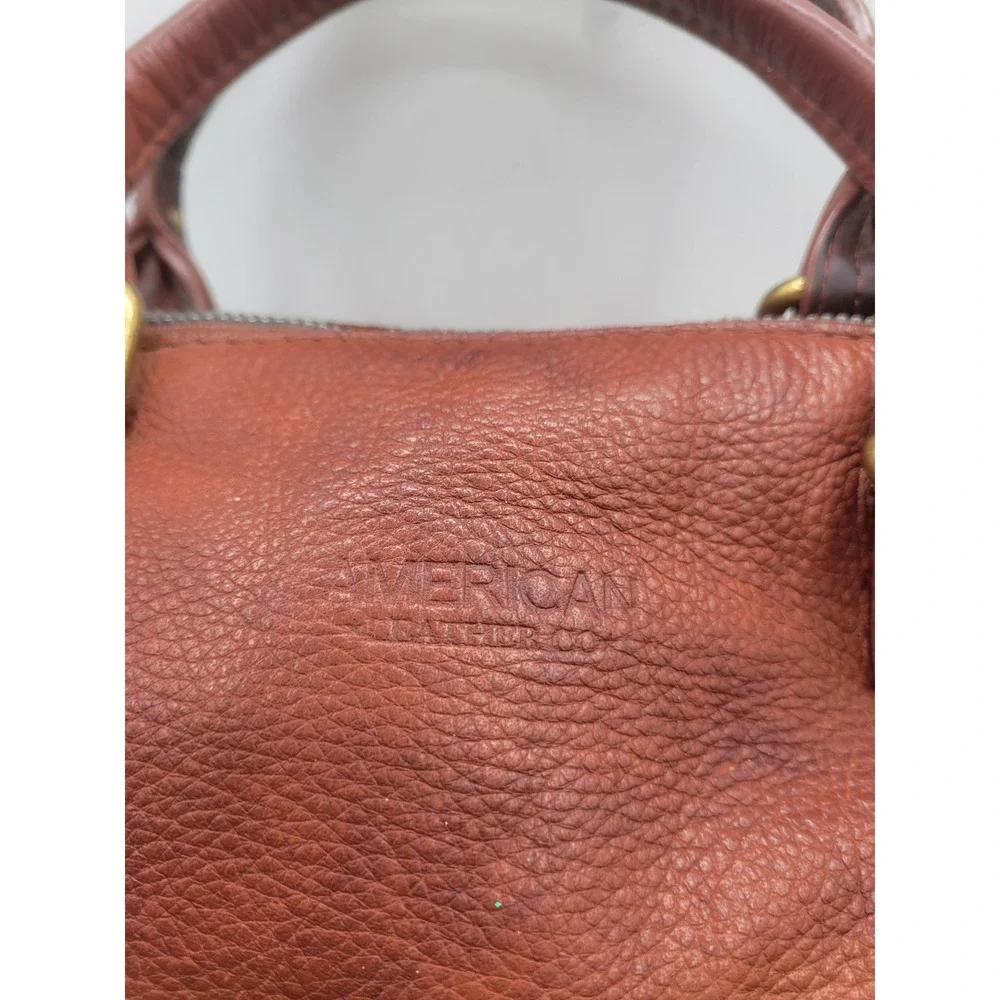 American Leather Co Cognac Brown Pebbled Leather Satchel Crossbody Bag Handbag
